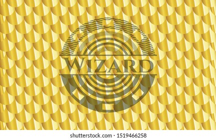 Wizard gold badge. Scales pattern. Vector Illustration. Detailed.