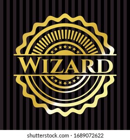 Wizard gold emblem or badge. Vector Illustration. Detailed.