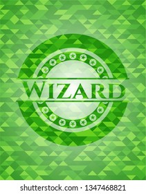 Wizard green emblem with mosaic ecological style background