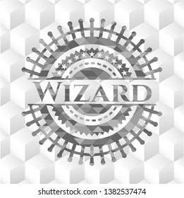 Wizard grey badge with geometric cube white background