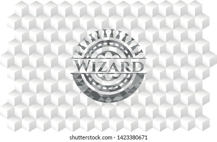 Wizard grey emblem. Retro with geometric cube white background
