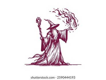 Wizard hand drawn sketch vector illustration