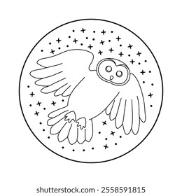 Wizard Harry Owl vector illustration of a hand embroidery pattern for a round hoop, Embroidery sticker paper, craft gift, Christmas gift, embroidery with a night bird owl, symbol of wisdom Digital