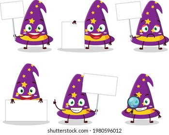 Wizard hat cartoon character bring information board