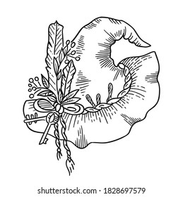 Wizard hat. Halloween magic witchcraft. Witches cap. Hand drawn sketch vector. Mystic and occult illustration.