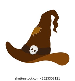 Sombrero de mago. Sombrero de bruja decorado espeluznante de Halloween, Ilustración vectorial plana de Elementos de disfraces de fiesta de Halloween. Sombrero de brujería de dibujos animados