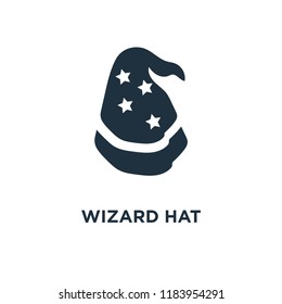 Wizard Hat icon. Black filled vector illustration. Wizard Hat symbol on white background. Can be used in web and mobile.