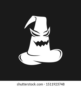 Wizard hat icon halloween background in flat design monogram illustration