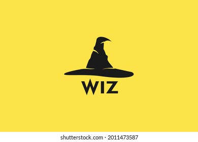 Wizard hat icon logo vector design illustration with stars and blink, witch classic Halloween hat