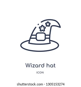 wizard hat icon from party outline collection. Thin line wizard hat icon isolated on white background.