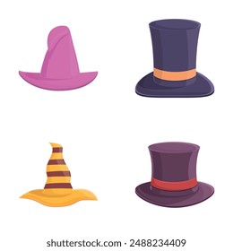 Wizard hat icons set cartoon vector. Old magician or sorceress hat. Halloween party