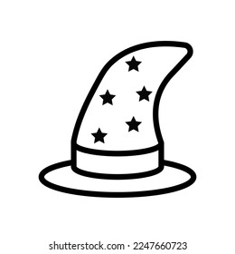 Wizard hat line icon isolated on white background. Black flat thin icon on modern outline style. Linear symbol and editable stroke. Simple and pixel perfect stroke vector illustration