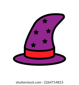 Wizard hat line icon isolated on white background. Black flat thin icon on modern outline style. Linear symbol and editable stroke. Simple and pixel perfect stroke vector illustration