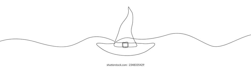Wizard hat linear drawn continuous icon. Magic hat black one line vector icon. Line design of wizards hat on halloween. 