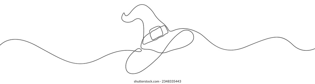 Wizard hat linear drawn continuous icon. Magic hat black one line vector icon. Line design of wizards hat on halloween. 