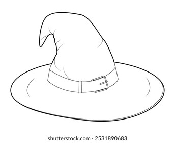 Wizard Hat Magic Head Fashion accessory cap with wide brim clothing technical illustration. Vector headgear for Men, women, unisex style, flat template CAD mockup sketch outline isolated