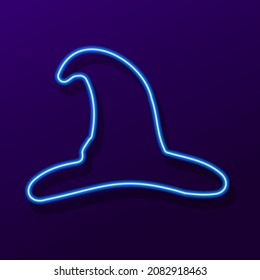 wizard hat neon sign, modern glowing banner design, colorful modern design trends. Vector illustration.