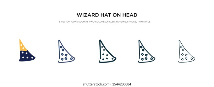 wizard hat on head icon in different style vector illustration. two colored and black wizard hat on head vector icons designed in filled, outline, line and stroke style can be used for web, mobile,