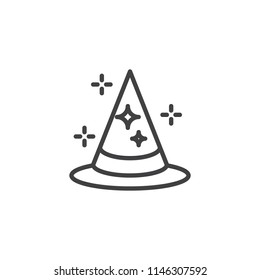 Wizard hat outline icon. linear style sign for mobile concept and web design. Magic hat simple line vector icon. Symbol, logo illustration. Pixel perfect vector graphics