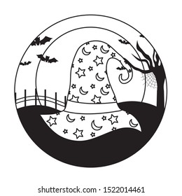 wizard hat over halloween background, vector illustration