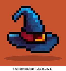 Wizard hat in pixel art vector.