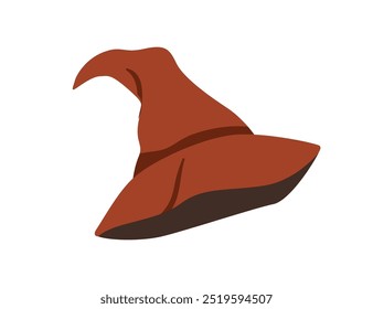 Wizard hat, pointed conical soft shape. Magician and witch head accessory, wearing. Magic fairy pointy headwear, mystical headdress. Flat graphic vector illustration isolated on white background