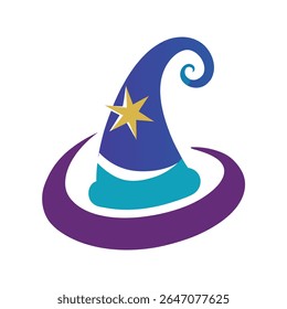 Wizard Hat with Star Swirls Vector Illustration on White Background for Web and Graphic Design