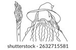 A wizard with hat and stick 