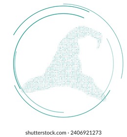 The wizard hat symbol filled with teal dots. Pointillism style. Vector illustration on white background