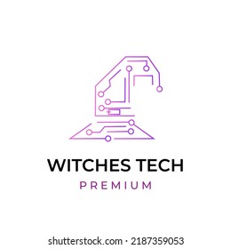 Wizard hat tech illustration logo