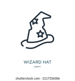 wizard hat thin line icon. hat, witch linear icons from party concept isolated outline sign. Vector illustration symbol element for web design and apps.