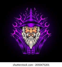 wizard head Illustration premium vector, perfect for t shirt
