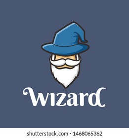 Wizard Head Logo Character Design, With Hat And Beard