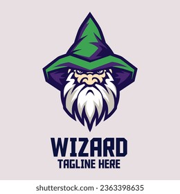 Wizard Head Mascot in Sports: An Old Mage Icon Badge Emblem