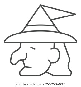 Wizard head thin line icon, halloween concept. Vector graphics. Woman face witch sign on white background, outline style icon for mobile or web design