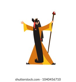 Wizard holding a magic staff, fantasy magical character vector Illustration on a white background