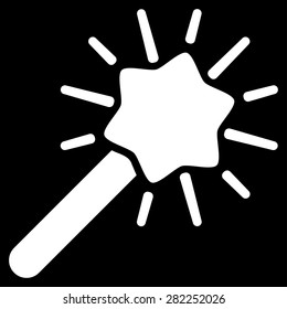 Wizard icon from Basic Plain Icon Set. Style: flat vector image, white color, rounded angles, black background.