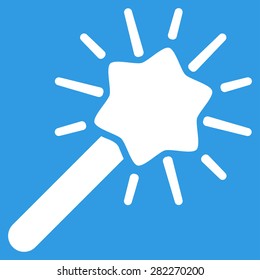 Wizard icon from Basic Plain Icon Set. Style: flat vector image, white color, rounded angles, blue background.