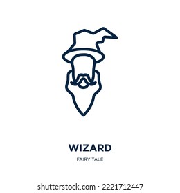 wizard icon from fairy tale collection. Thin linear wizard, magic, mystery outline icon isolated on white background. Line vector wizard sign, symbol for web and mobile