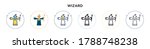 Wizard icon in filled, thin line, outline and stroke style. Vector illustration of two colored and black wizard vector icons designs can be used for mobile, ui, web