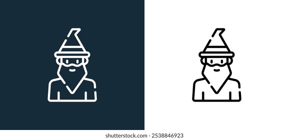 wizard icon isolated on white and black colors. wizard outline linear vector icon from magic collection for mobile apps, web and ui.