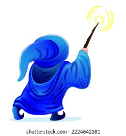Wizard icon with magic wand isolated on white background.	