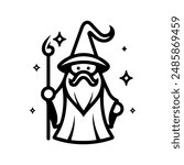 wizard icon or modern line symbol. Vector line art and icon design with bold outline. Black and white Pixel Perfect minimalistic symbol isolated white background. Silhouette simple thin sign