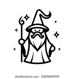 wizard icon or modern line symbol. Vector line art and icon design with bold outline. Black and white Pixel Perfect minimalistic symbol isolated white background. Silhouette simple thin sign