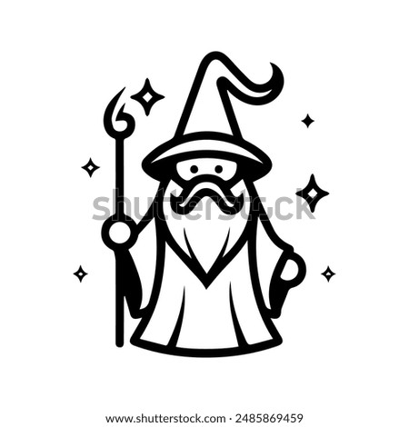 wizard icon or modern line symbol. Vector line art and icon design with bold outline. Black and white Pixel Perfect minimalistic symbol isolated white background. Silhouette simple thin sign