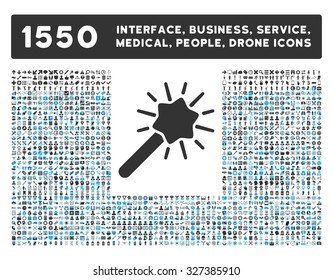Wizard icon and other web interface, business, tools, people, medical service and awards vector symbols. Style is bicolor flat symbols, blue and gray colors, rounded angles, white background.