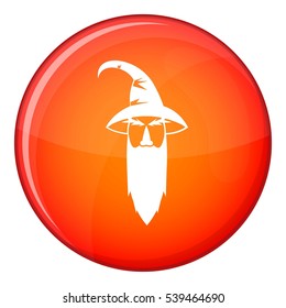 Wizard icon in red circle isolated on white background vector illustration
