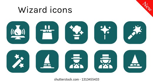 wizard icon set. 10 filled wizard icons.  Simple modern icons about  - Pottery, Magic hat, Magic, Wand, Magic wand, Witch, Magician