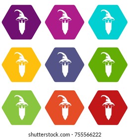 Wizard icon set many color hexahedron isolated on white vector illustration