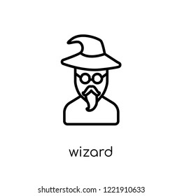 Wizard icon. Trendy modern flat linear vector Wizard icon on white background from thin line Fairy Tale collection, editable outline stroke vector illustration
